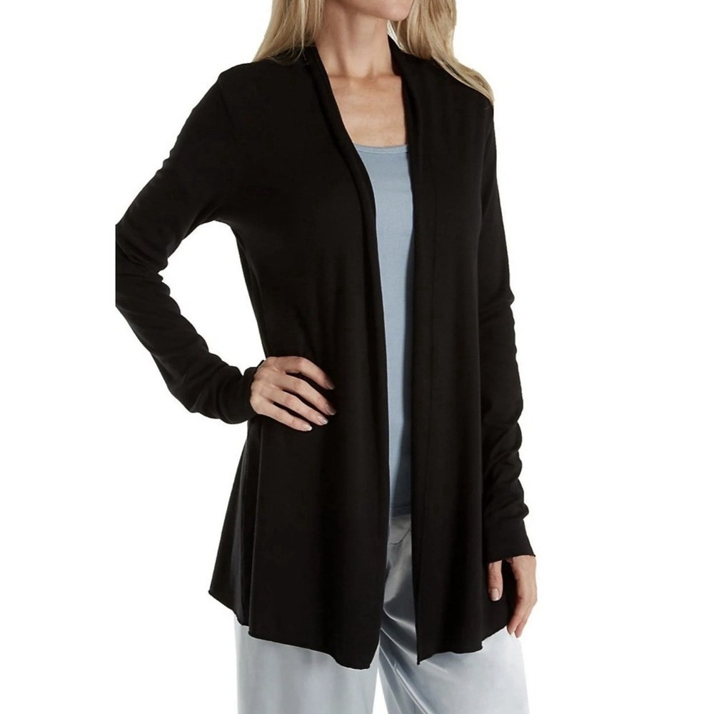 NWT PJ HARLOW AMELIA CARDIGAN IN BLACK Ribbed Loungewear Shrug Pockets Sz Large